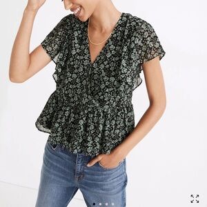 Madewell Georgette ruffle sleeve peplum top